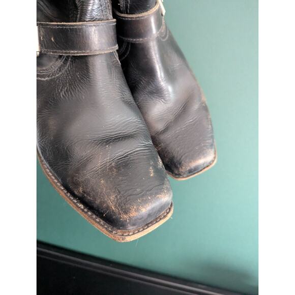Vintage Frye Black Leather Ankle Zip Bucke Motorcycle Boots USA Men's 8 1/2D - Picture 4 of 16